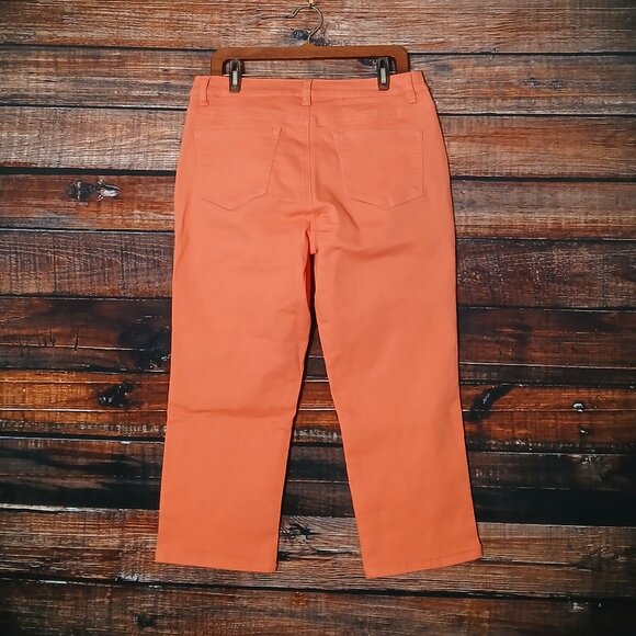 NWT DG2 Diane Gilman Pants Size 14 Petite Coral Capri Floral Embroidered Stretch - Picture 3 of 10